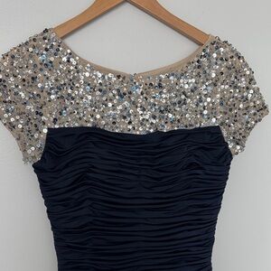 JS Boutique Navy Ruched and Silver Sequin Mini Dress Size 2